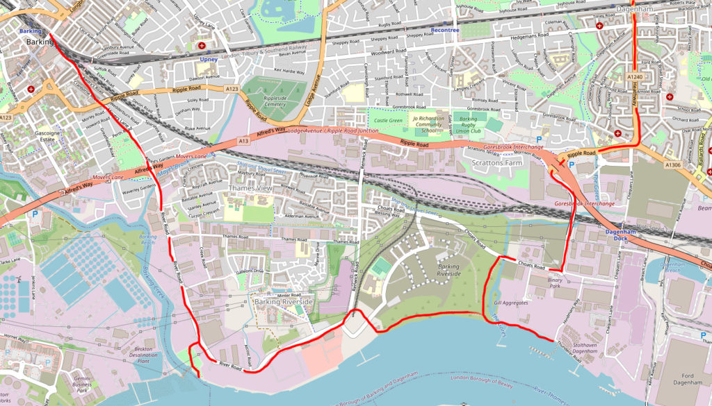 Barking to Dagenham via River Road and Barking Riverside